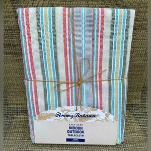 Tommy Bahama Hannah Striped Indoor Outdoor Patio Fabric Round Tablecloth 70"
